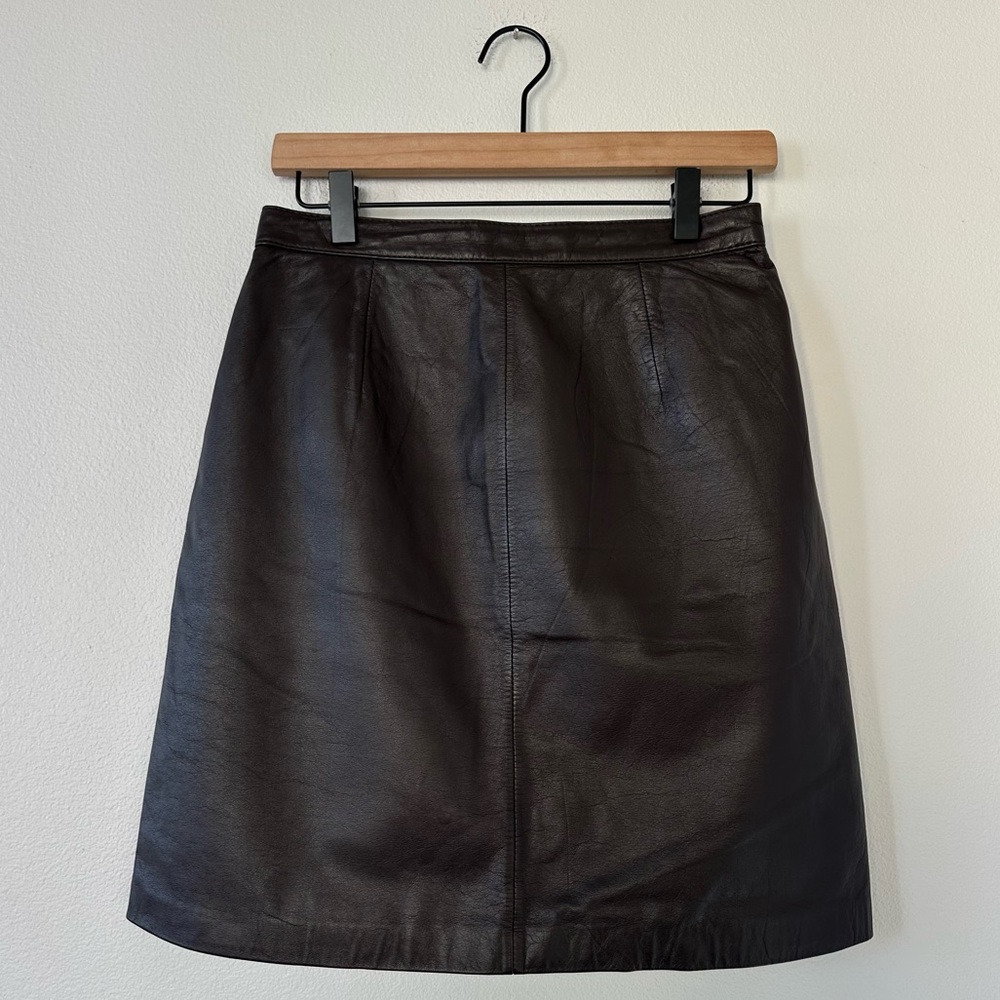 Vintage Catrina LTD. Leather Mini Skirt Chocolate Brown Sz S (11) 28" Brown Mod
